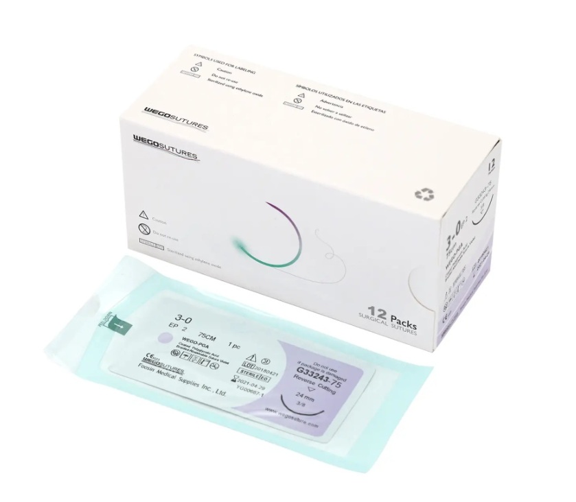 Fire sutura resorbabile PGA (acid poliglicolic) ac triunghiular Wego