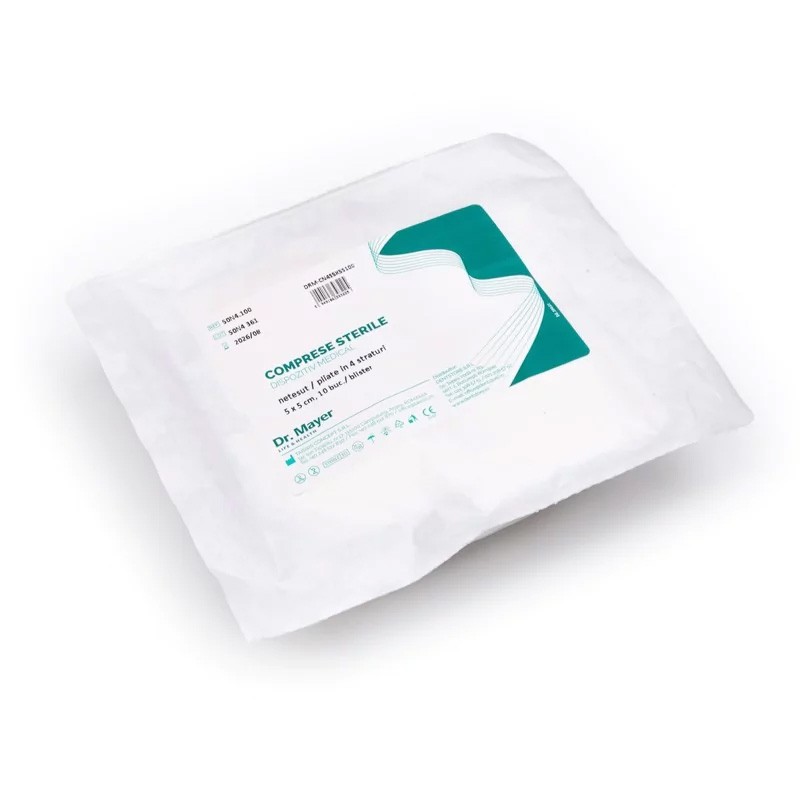 10 comprese sterile netesut 4 straturi 5 x 5 cm Dr.Mayer
