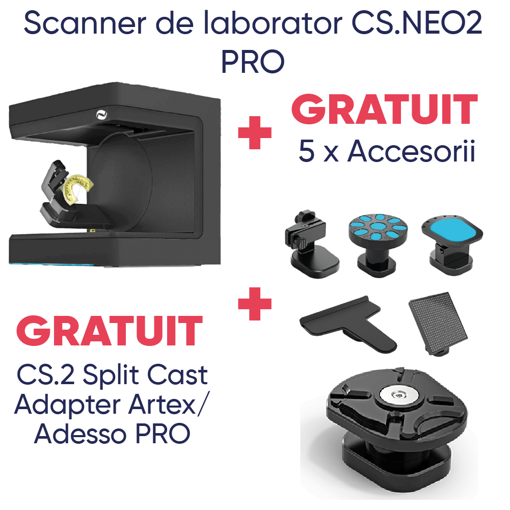 Pachet promo Scanner de laborator CS.NEO2 PRO + CS.2 Split Cast Adapter Artex/Adesso PRO, CADstar - Alege din oferta DoriotDent