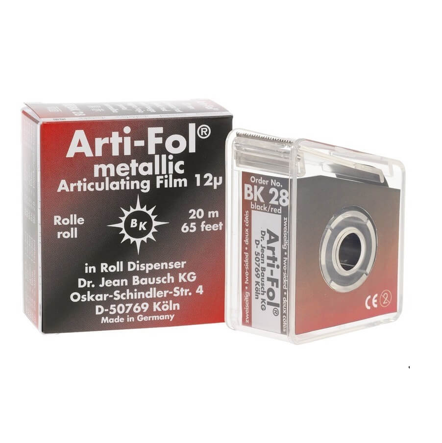 Hartie de articulatie BK28 Arti-Fol metallic 12um, dispenser cu rola 20 m Bausch - DoriotDent