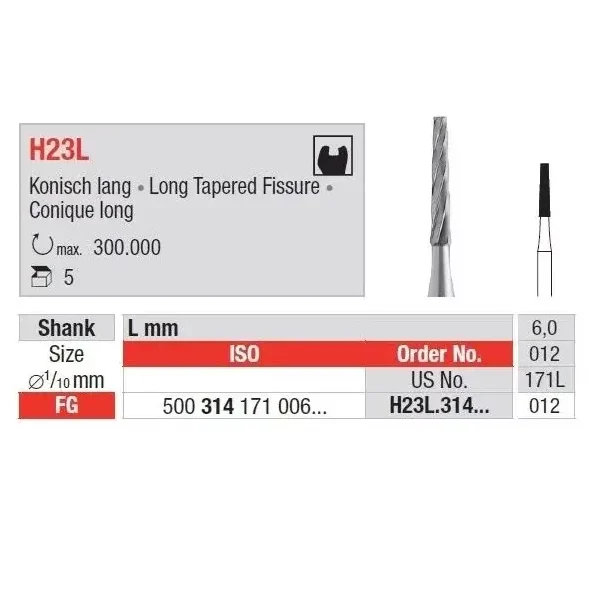 Freze de carbura TC Burs FGL H23L cu cap conic lung, Edenta - Alege din oferta DoriotDent