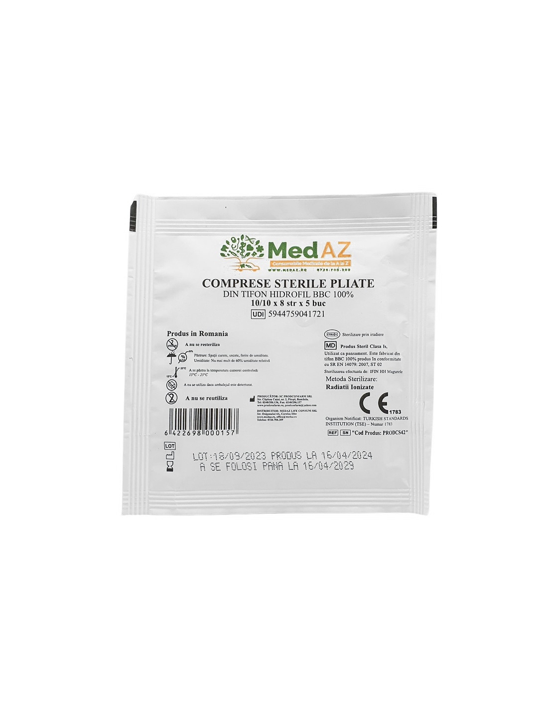 Comprese tifon sterile, impaturite 10 x 10 cm x 8 straturi - 5 buc