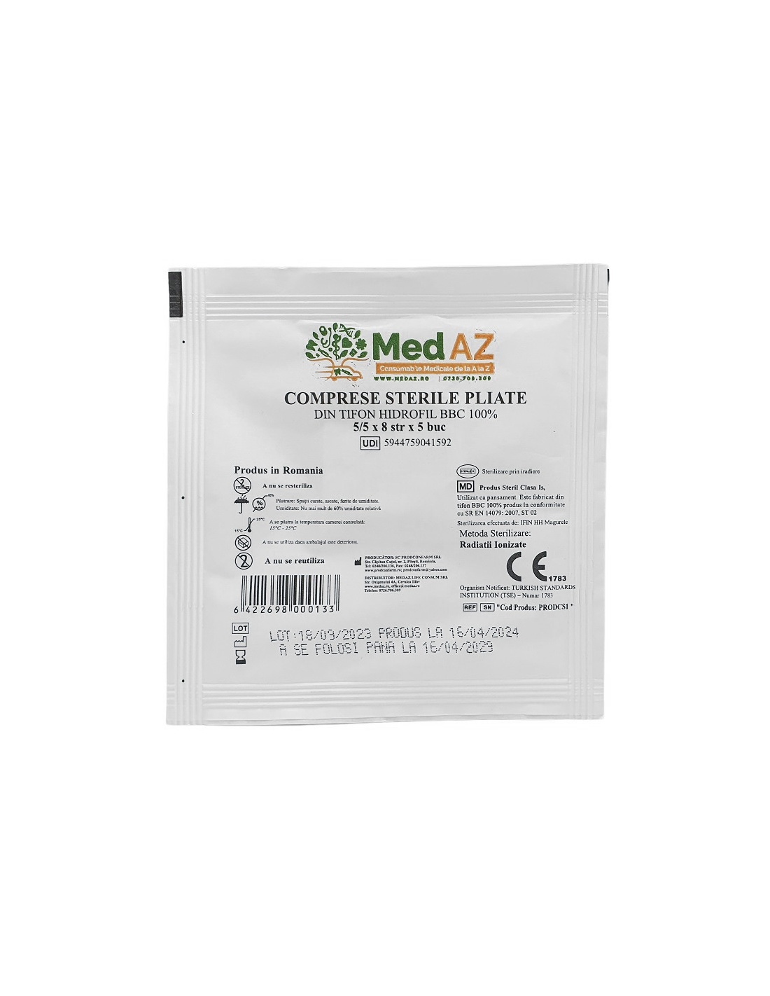 Comprese tifon sterile, impaturite 5 x 5 cm x 8 straturi - 5 buc