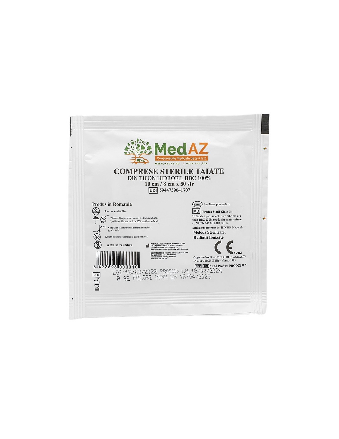Comprese tifon sterile, taiate 10 x 8 cm - 50 straturi