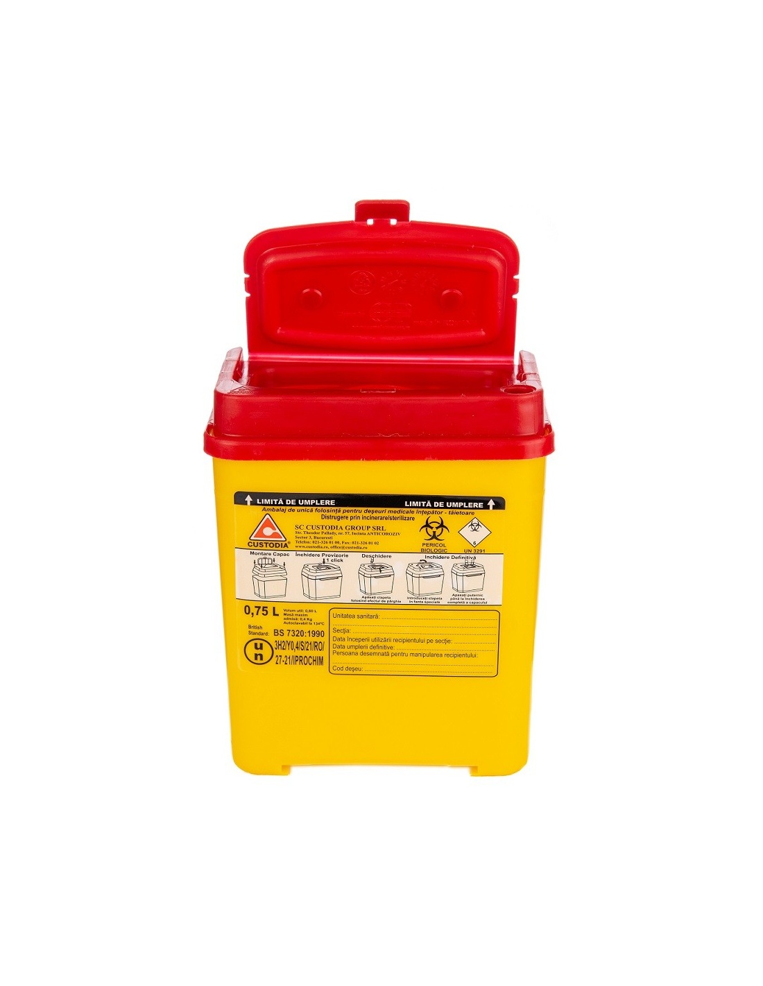 Recipient plastic pentru deseuri intepatoare - 0.75 litri
