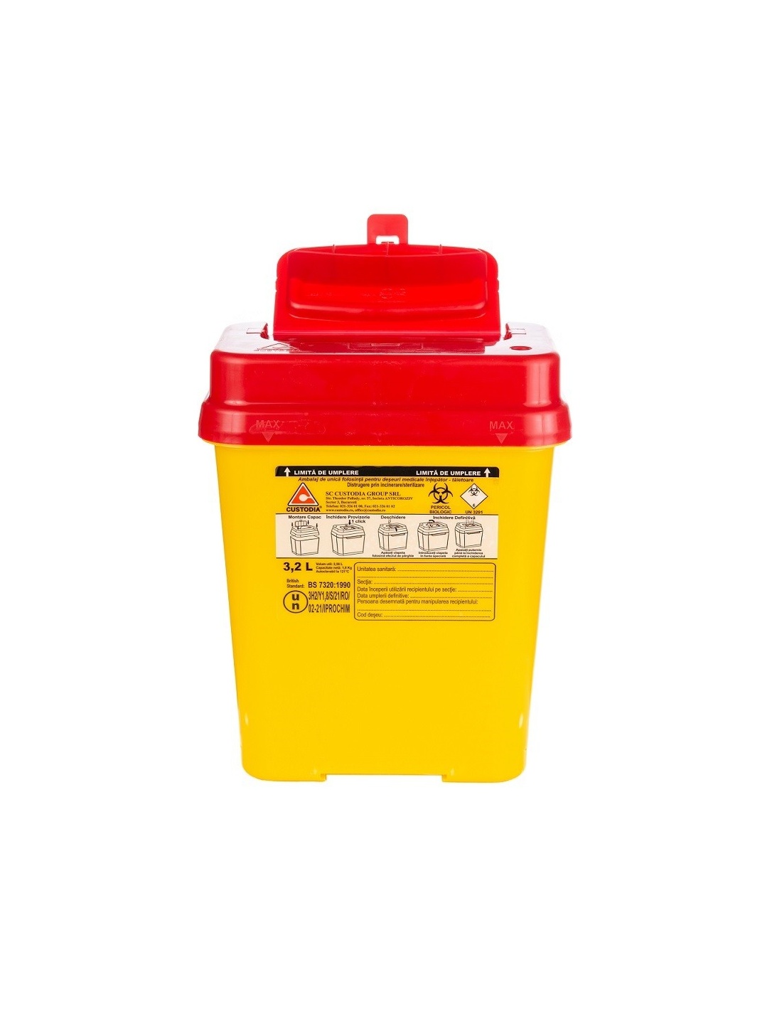 Recipient plastic pentru deseuri intepatoare - 3.2 litri