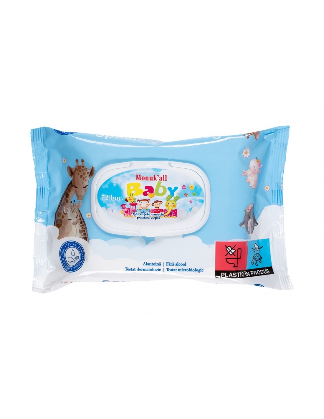Monukall - Servetele umede cu capac pentru copii, blue - 72 buc