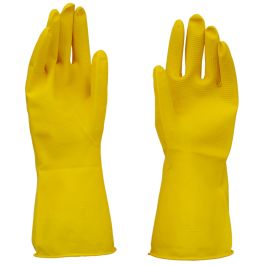Manusi menaj din latex, galbene, interior captusit cu puf de bumbac, L, pentru uz casnic