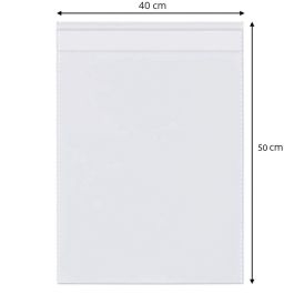 Punga BOPP transparenta cu clapeta adeziva 40x50+6 cm, cu perforatii, pentru ambalare
