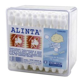Betisoare de urechi pentru copii si bebelusi ALINTA, cu opritor, 100% bumbac, 55 bucati