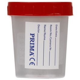 Recipient colectare urina steril 120 ml, PRIMA, capac rosu, polipropilena, transparent