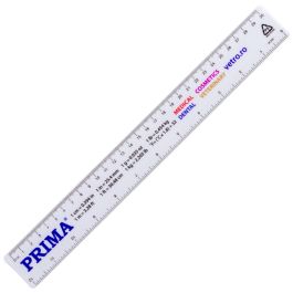 Rigla din plastic PRIMA 30 cm, cu gradatii cm si inch, alba, pentru masurare si trasare