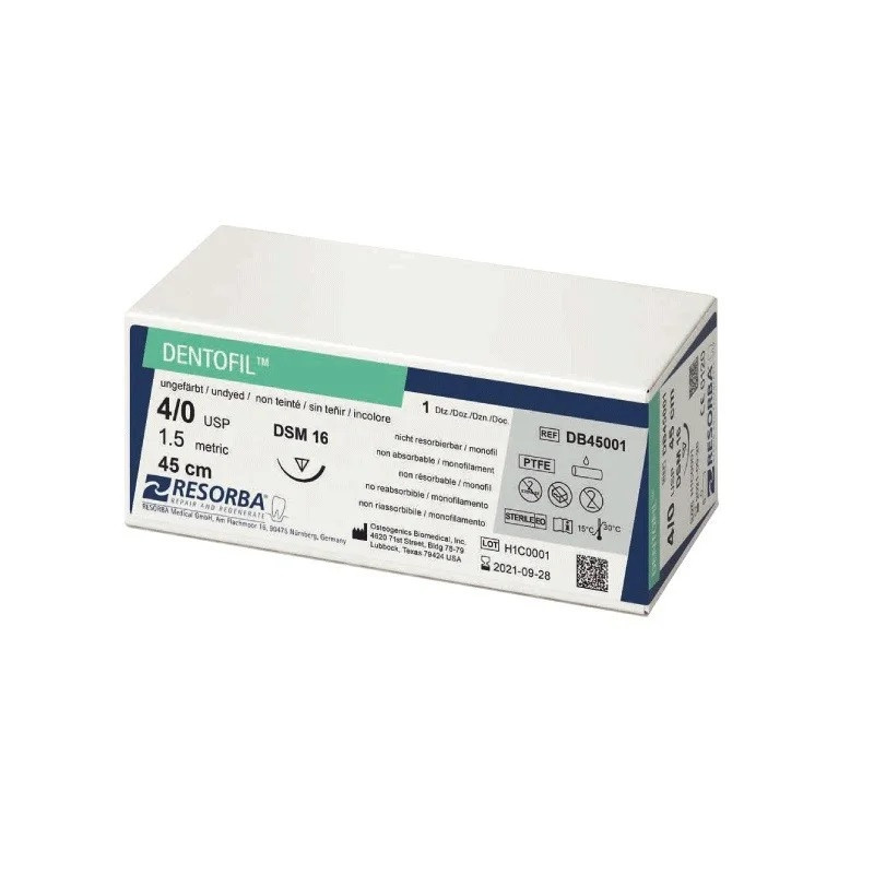 Fir sutura teflon Dentofil 3/0 DSM19 cu ac de 19mm ⅜ sectiune triunghiulara Resorba
