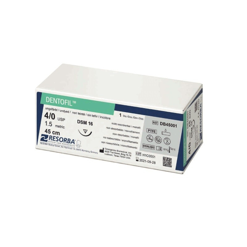 Fir sutura teflon Dentofil 3/0 DSM19 cu ac de 19mm ⅜ sectiune triunghiulara Resorba